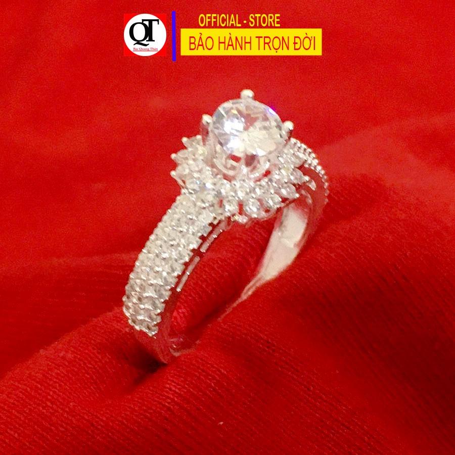 Nhẫn nữ đính đá ổ cao phong cách Hàn Quốc chất liệu bạc ta không xi mạ trang sức Bạc Quang Thản - QTNU76
