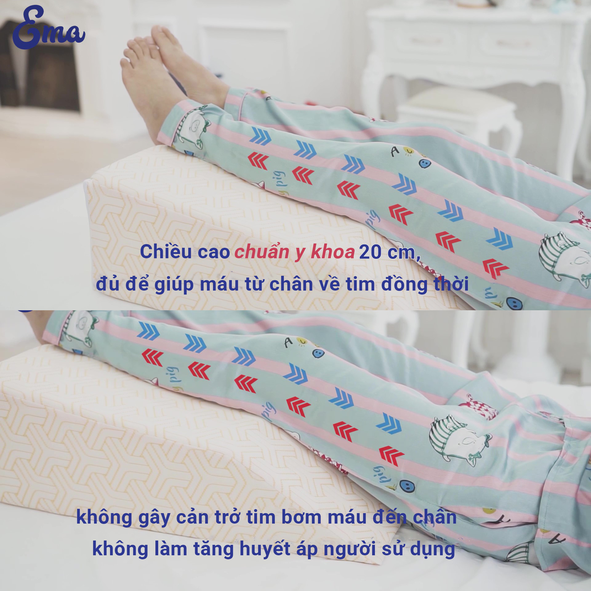 Gối kê chân chống giãn tĩnh mạch chân Ema thế hệ thứ 2 - Chiều cao chuẩn y tế - Bác sĩ khuyên dùng