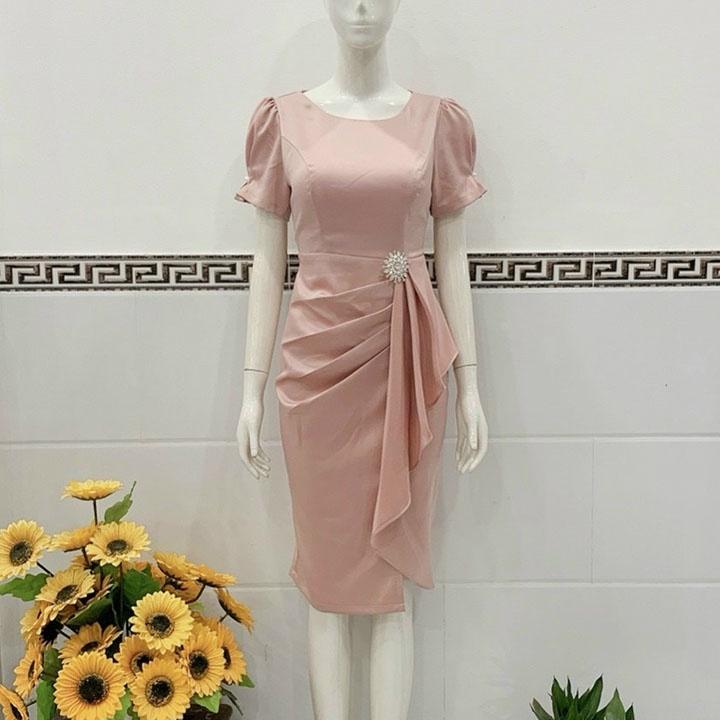 Đầm nữ ôm tôn dáng, nhún eo thời trang chất liệu Mango gân, đầm nữ dự tiệc, đi chơi, đi làm thanh lịch sang trọng