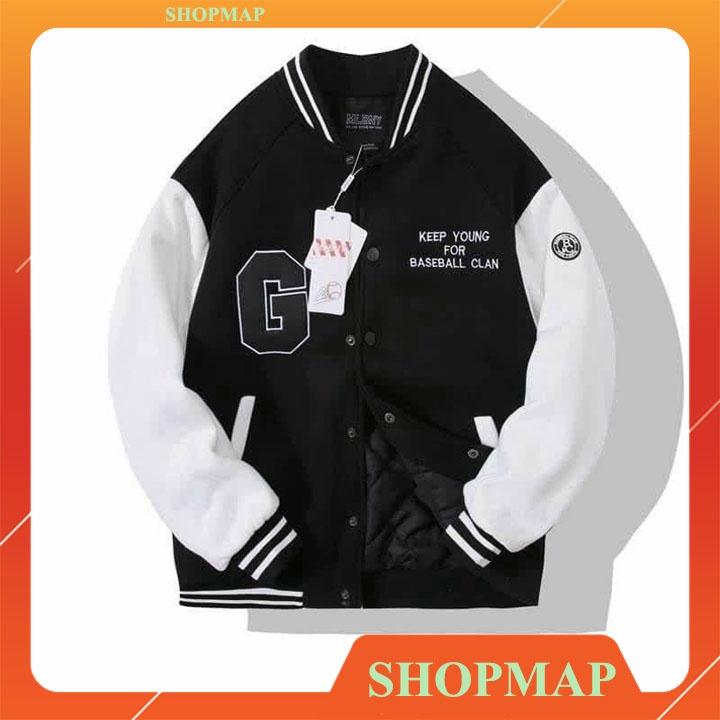 Áo khoác bomber jacket nam nữ unisex thêu chữ G 2 lớp, chất nỉ bông siêu đẹp