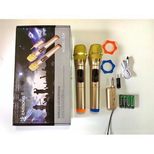 Bộ 2 micro karaoke không dây Zansong S28 hát karaoke gia đình, micro sân khấu - thiết kế đột phá gọn nhẹ