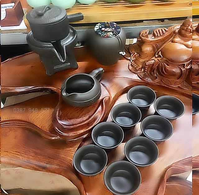 Bộ ấm chén pha trà đẹp cối xay gió gốm sứ tử sa cao cấp, 19 chi tiết màu nâu đen