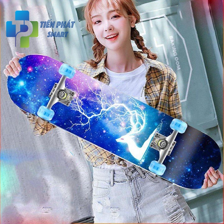 Ván Trượt Mặt Nhám Bánh Pu Đèn Led, Ván Skateboard Trục Hợp Kim Tải Trọng 150kg