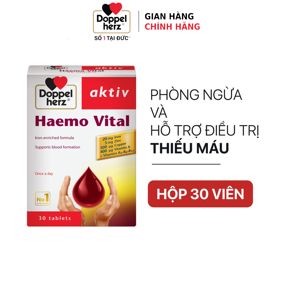 Viên uống bổ sung sắt và vitamin, ngừa thiếu máu DoppelHerz Aktiv Haemo Vital (Hộp 30 viên)