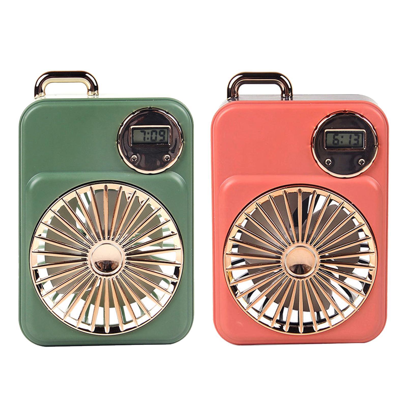 Mini USB  Desktop Fan with Clock  for Camping Golf Sports Green