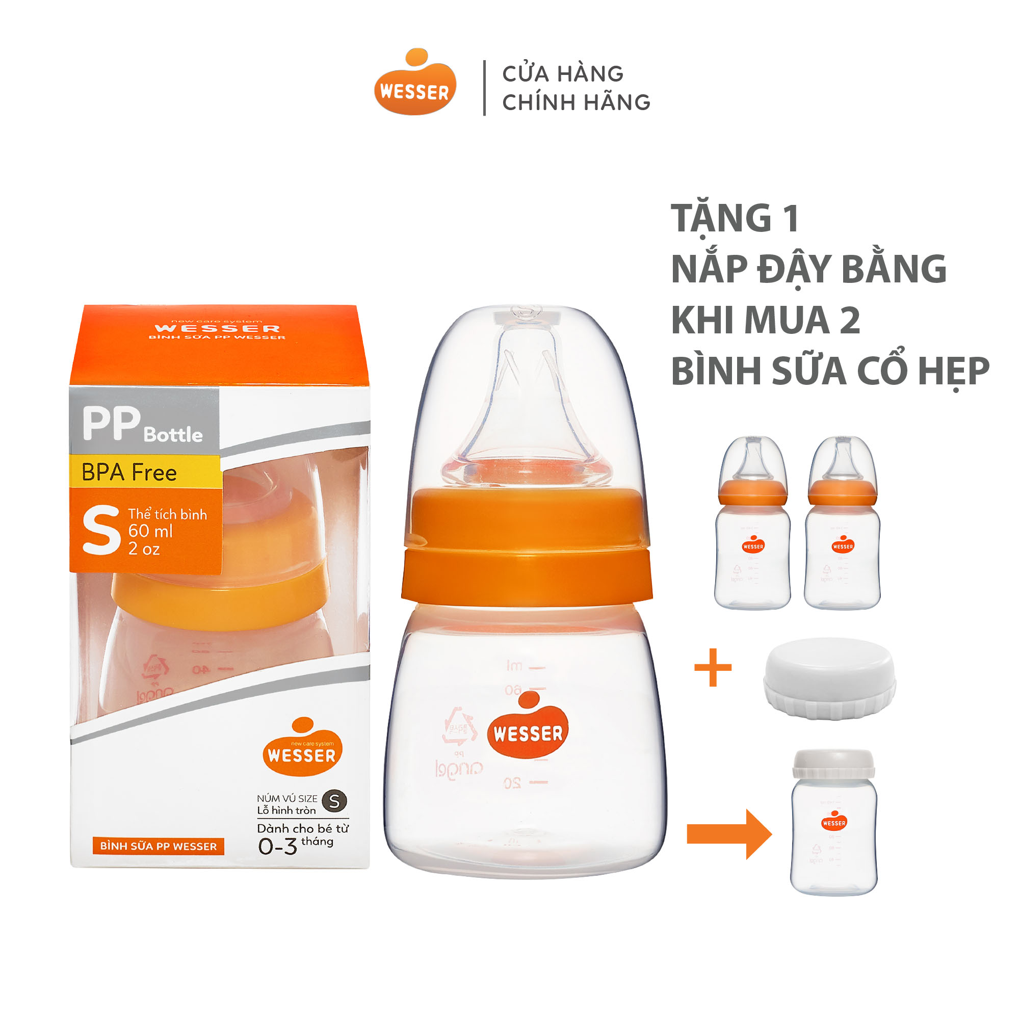 Bình sữa cổ hẹp PP Wesser 60ml/140ml/250ml