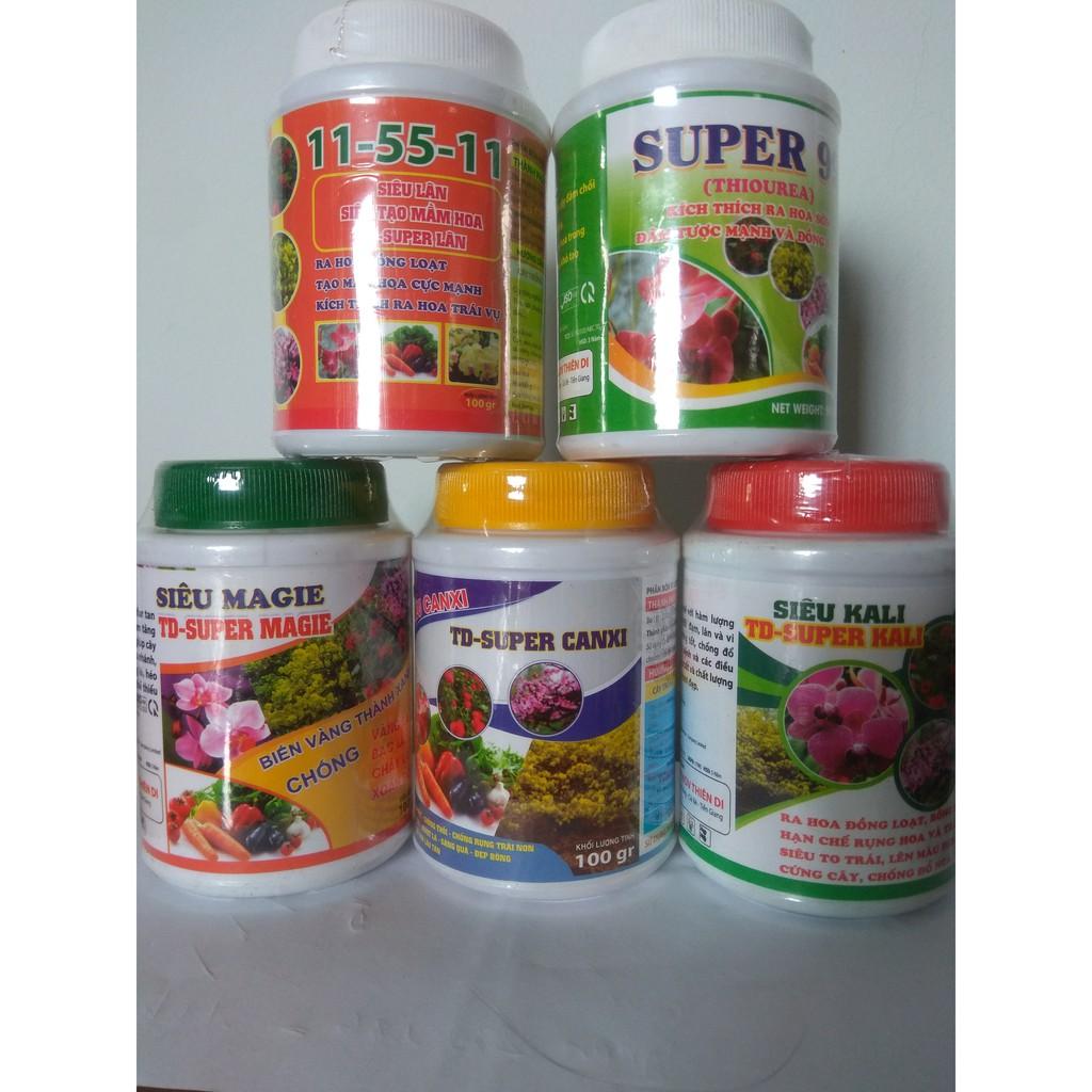 Bộ 5 chai phân bón dưỡng cây, kích hoa TD - 100 gram/chai