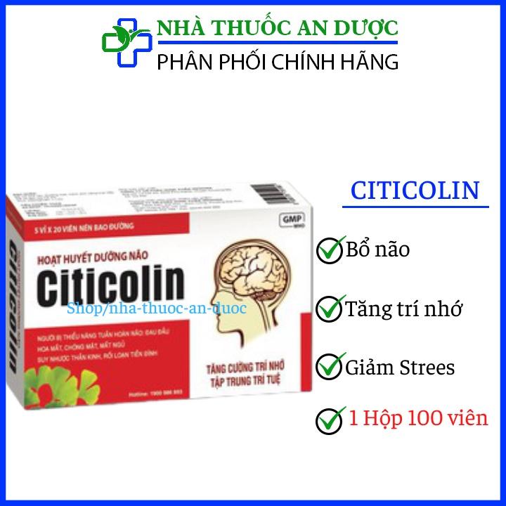 Hoạt huyết dưỡng não Ginkgo biloba Citicolin giảm đau đầu, hoa mắt, chóng mặt - Hộp 100 viên