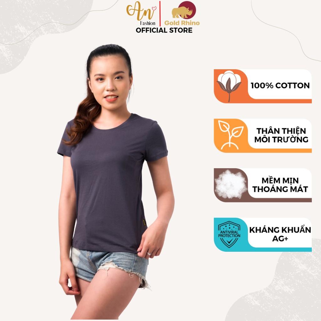 Áo Phông Nữ Cổ Tròn Màu THAN CHÌ 100% Cotton Cao Cấp, Công Nghệ Khử Mùi Ag+, An Toàn Cho Da - Gold Rhino