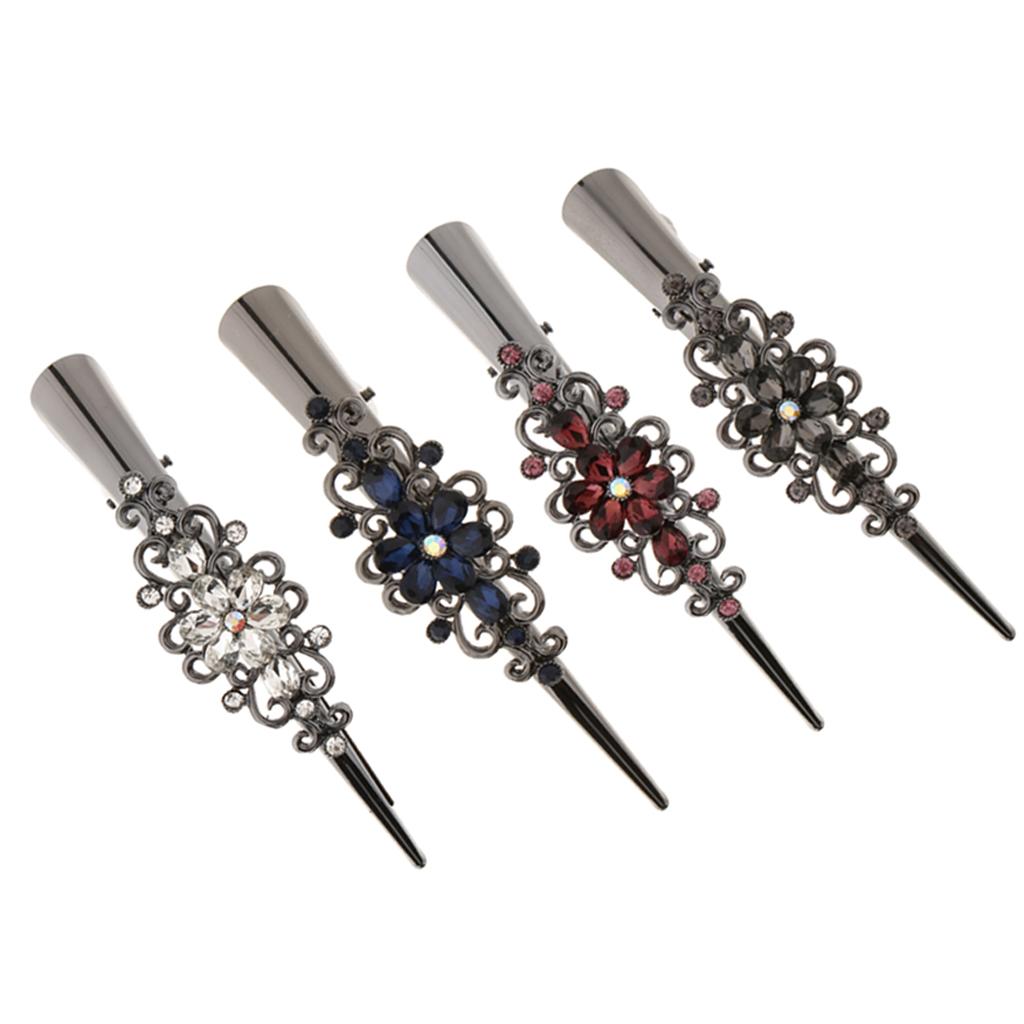 4x Fashion Hair Styling Tool Women Plated Rhinestone Hair Clip Duckbill Clip