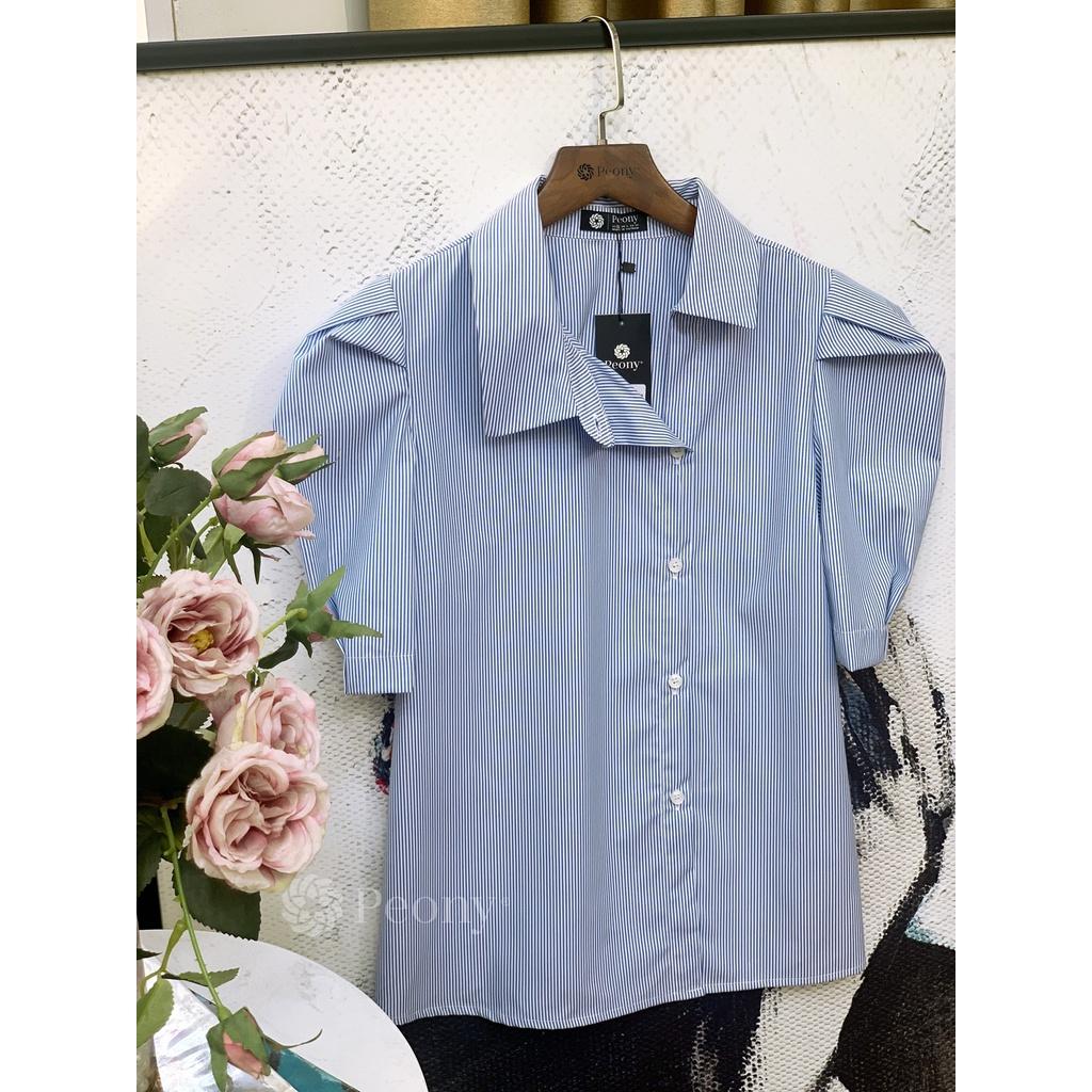 Áo nữ kiểu cổ sơ mi lệch, thời thượng, tay bồng dựng, thoáng mát Peony - ESER TOP