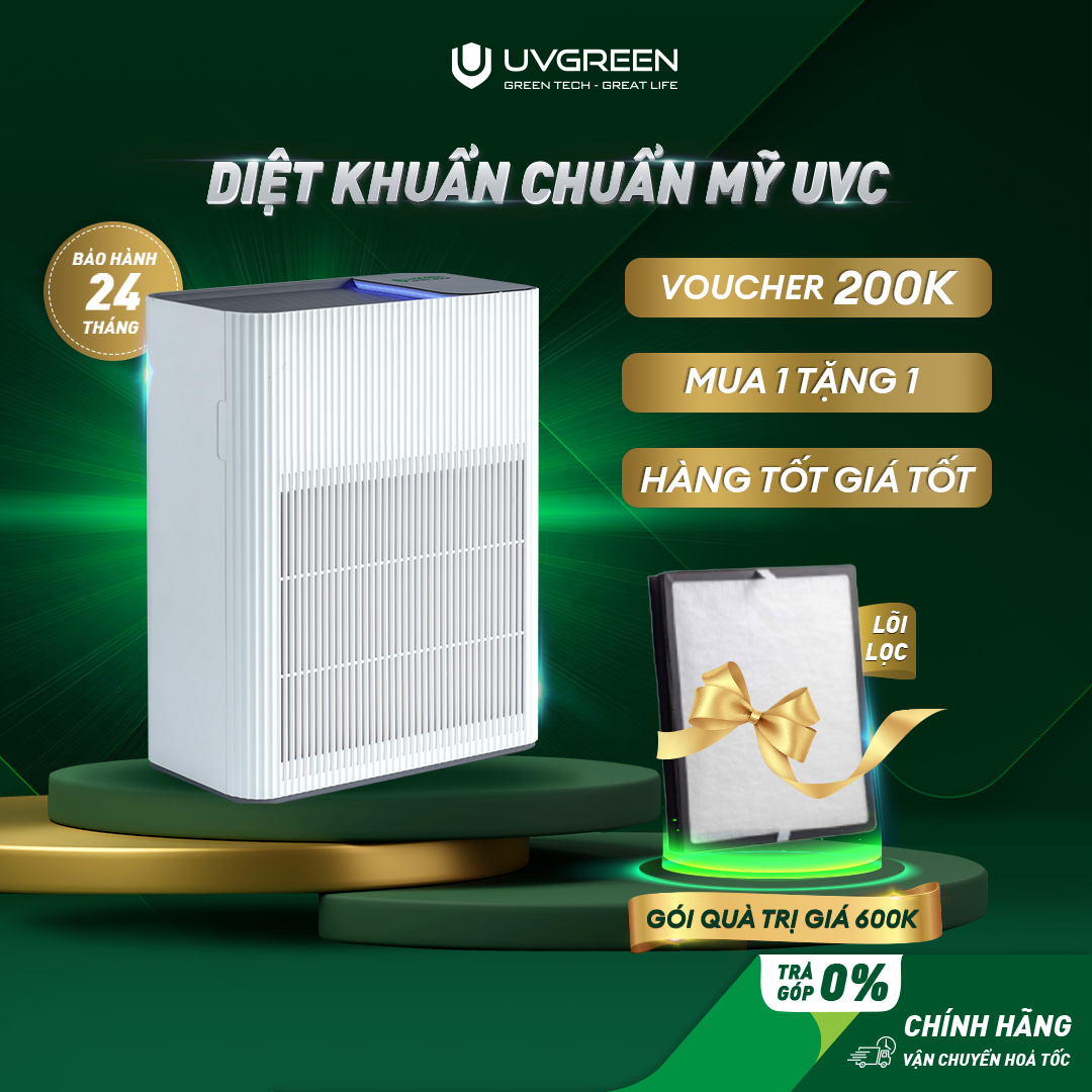 Máy Lọc Không Khí Diệt Khuẩn UVGREEN KA600 60m2 Hàng chính hãng - Công Nghệ UVC LED Từ Mỹ, Lõi HEPA H13 Lọc Sạch 99,97% Bụi Mịn