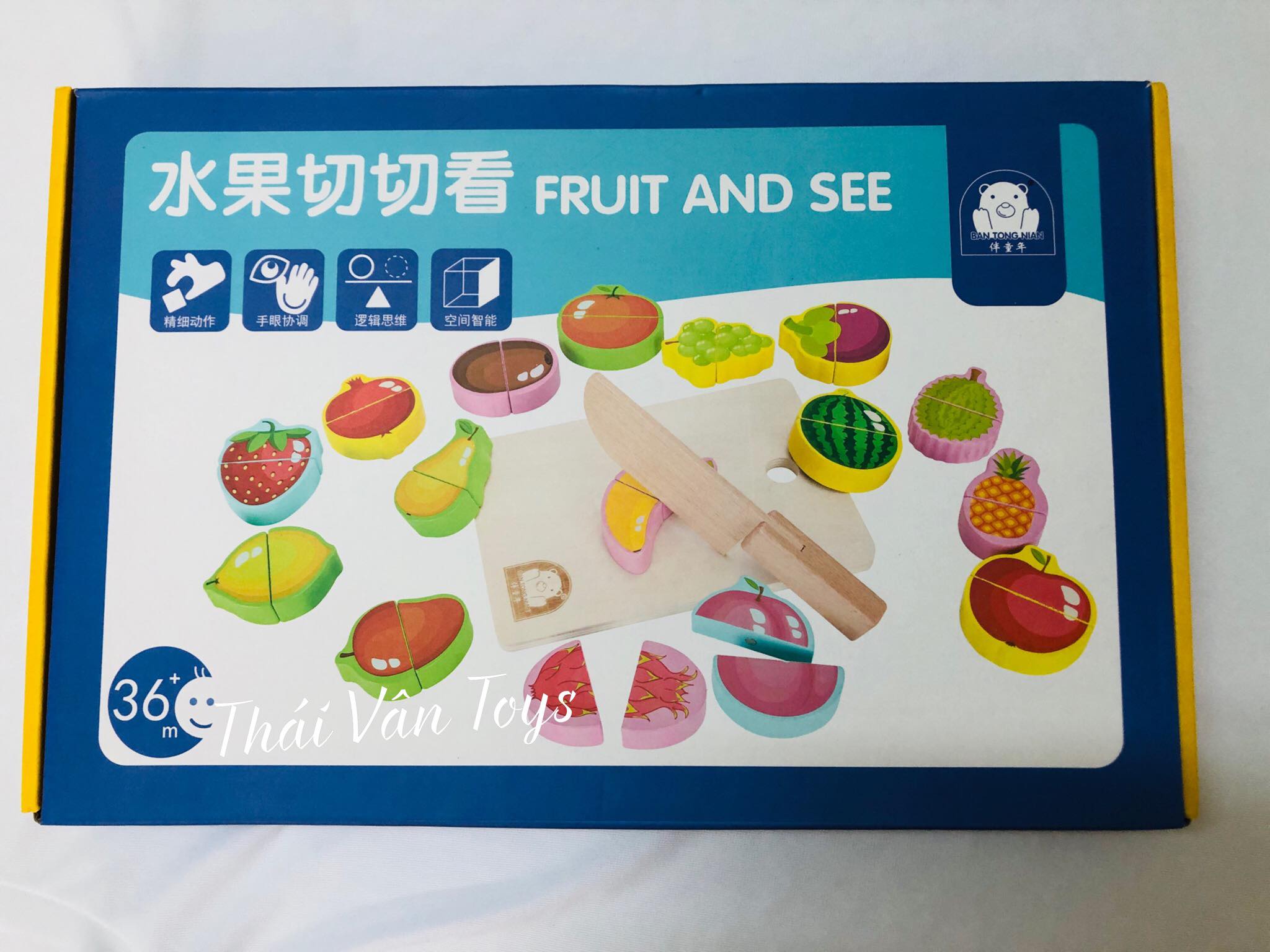 Bộ cắt trái cây 16 loại có nam châm - Đồ chơi gỗ an toàn cho bé nấu ăn làm bếp