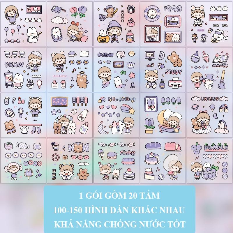 100-150 Sticker cute trang trí sổ tay mohamm điện thoại cô gái dễ thương