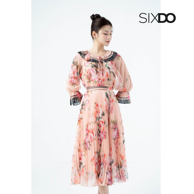 Áo sơ mi hoa voan cổ xếp ly tay lỡ thời trang SIXDO