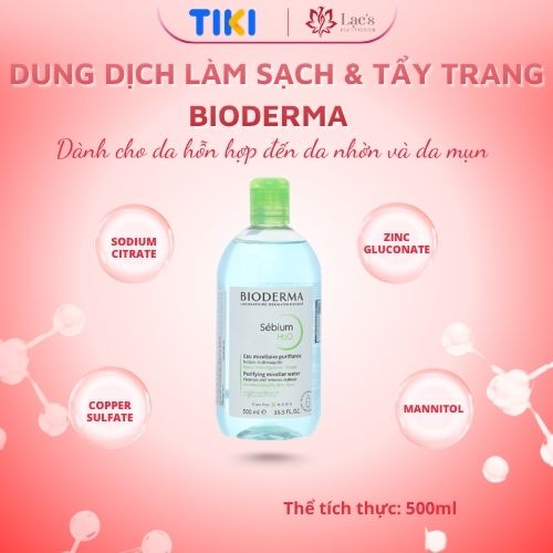 Dung dịch làm sạch và tẩy trang công nghệ Micellar cho da hỗn hợp, da dầu, và da mụn Bioderma Sebium H2O - 500ml