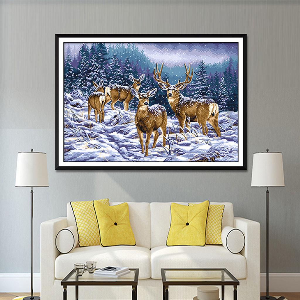 Stamped Embroidery Cross Stitch Kit Beginner Needlecrafts- Deer 14CT