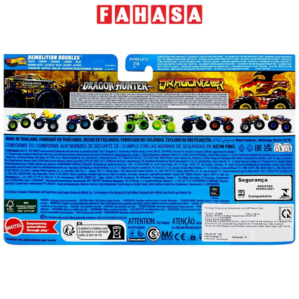 Đồ Chơi Bộ 2 Siêu Xe Monster Trucks - Hot Wheels FYJ64M - Dragon Hunter + Dragonizer