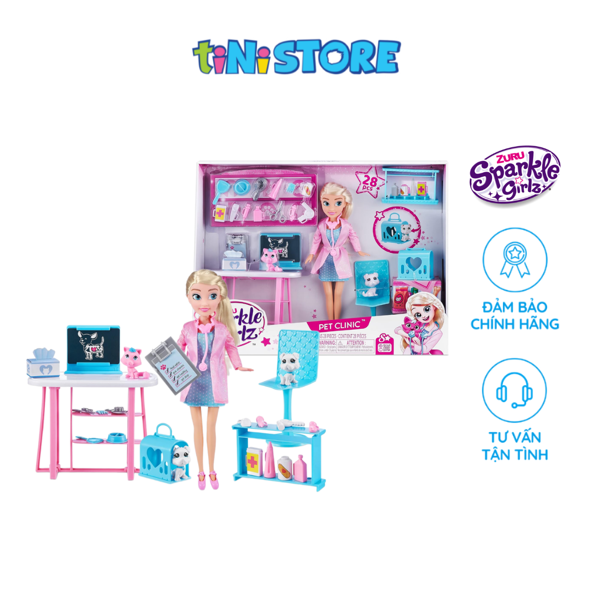 Bộ Đồ Chơi Búp Bê Bác Sĩ Và Phòng Khám Thú Cưng Sparkle Girlz 100184