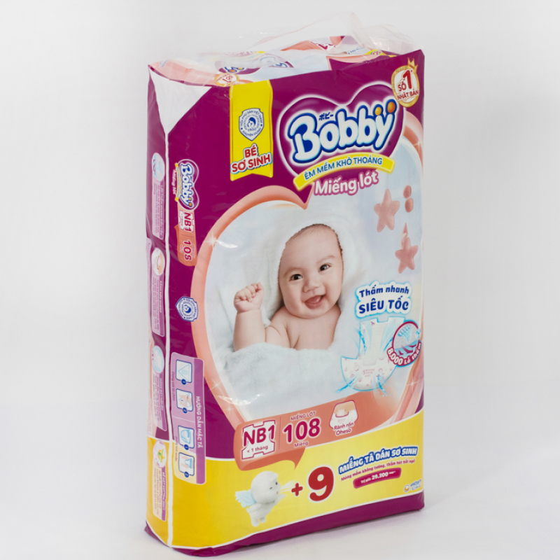 Miếng lót sơ sinh Bobby size NB1 108 miếng (cho bé dưới 1 tháng)
