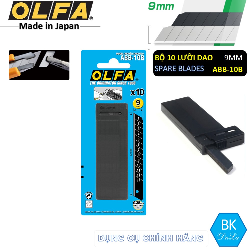 Hộp 10 Lưỡi dao cắt rọc UltraSharp 18mm Nhật OLFA LBB-10B- màu đen