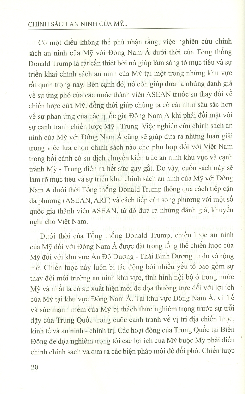 Chính Sách An Ninh Của Mỹ Với Đông Nam Á Dưới Thời Tổng Thống Donald Trump (Sách chuyên khảo)