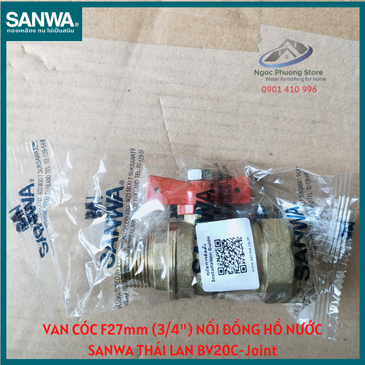 Van cóc Sanwa nhập khẩu nối đồng hồ nước, ren ngoài 27mm BV20C-Joint