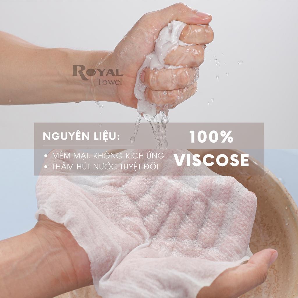 Khăn mặt khô Royal Towel dùng 1 lần lau khô lau ướt chất viscose, giấy lau mặt dùng 1 lần mềm mịn 80 khăn