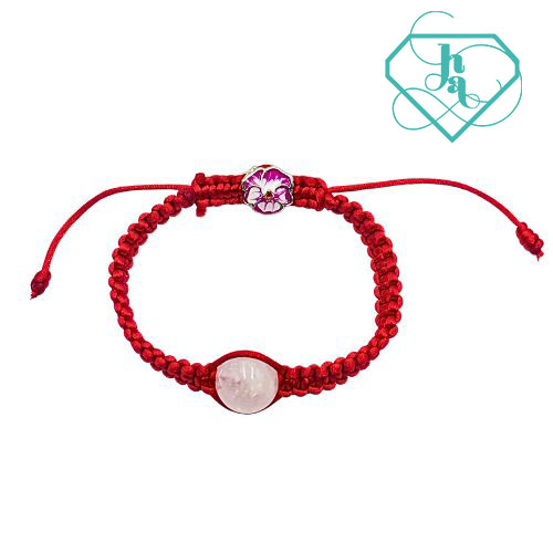 Vòng thắt dây thạch anh hồng mix charm VTD-02