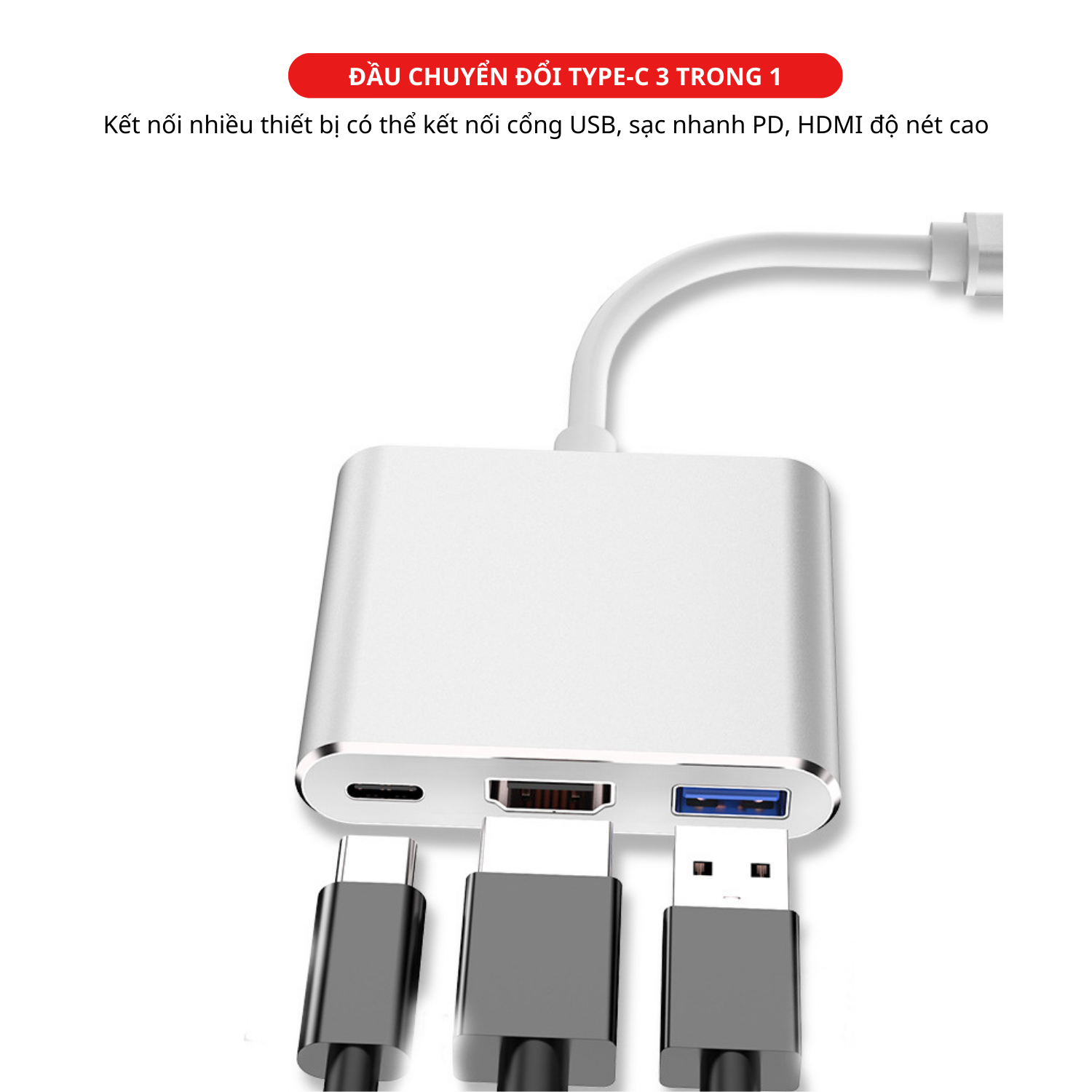 Hub Chuyển Đổi USB Type C 3 in 1 To HDMI, USB 3.0, Cổng Type C Hỗ Trợ Sạc Nhanh PD - Hàng Chính Hãng Tamayoko