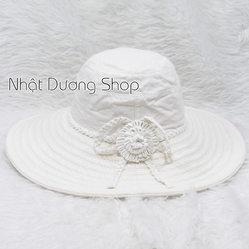 Nón Bo Vành rộng 11 cm, nón tai bèo vành rộng gắn hoa và nơ thắt dạng tít vải cotton cao cấp