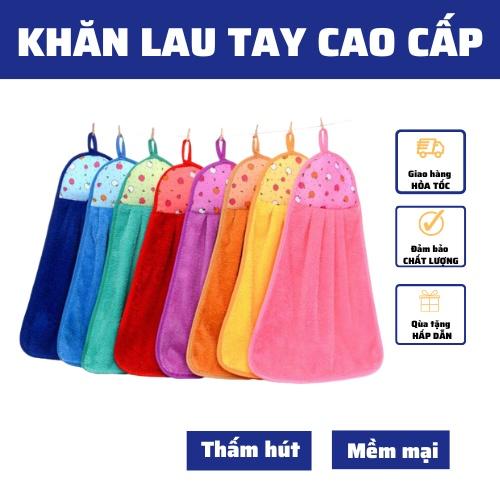 Khăn lau tay nhà bếp khăn đa năng lau bát chén đĩa chất liệu cotton mềm mịn siêu thấm nước có móc treo tường tiện lợi