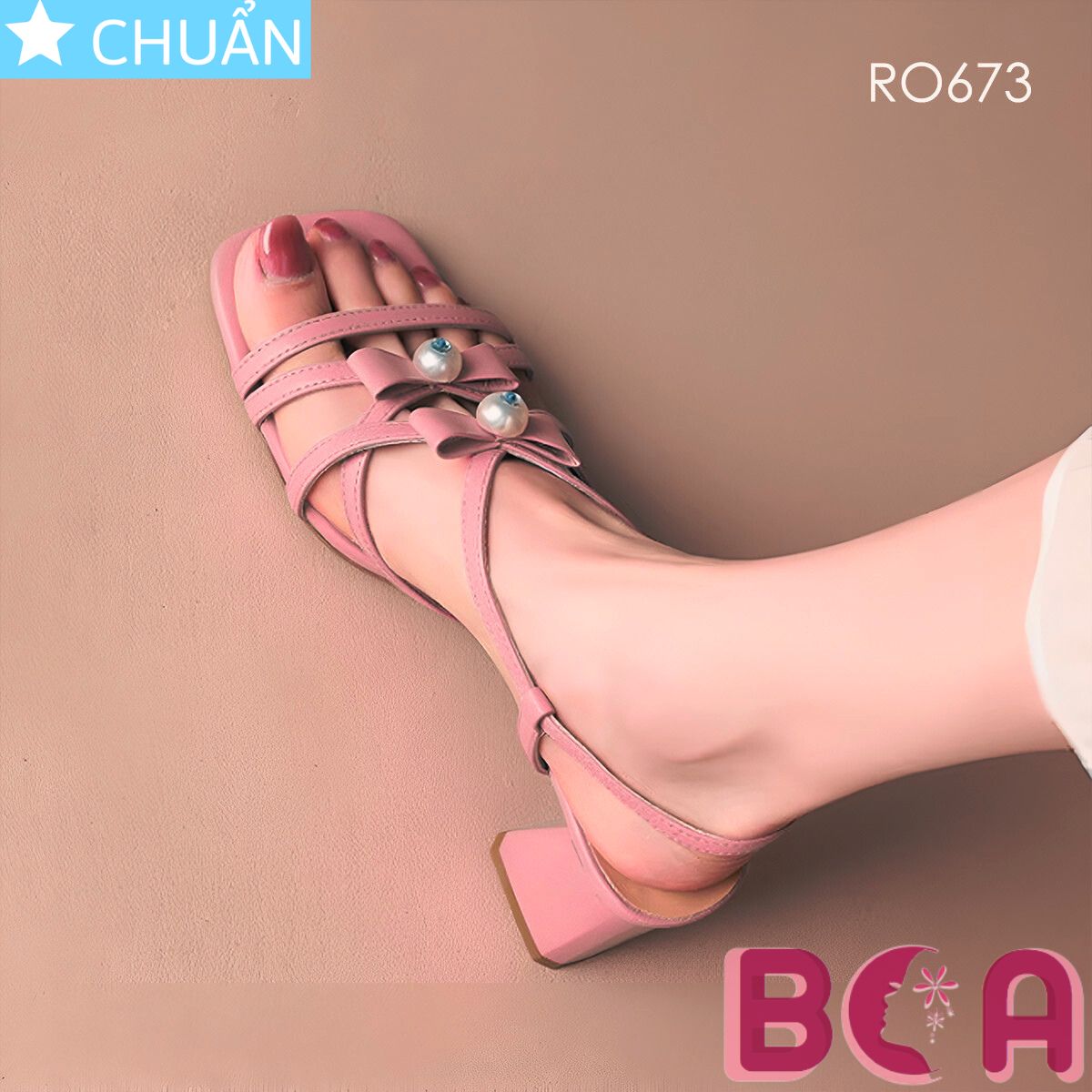 Sandal nữ gót vuông cao 5 phân RO673 ROSATA tại BCASHOP đính nơ kèm ngọc trai vừa sang trọng vừa điệu đà cực xinh