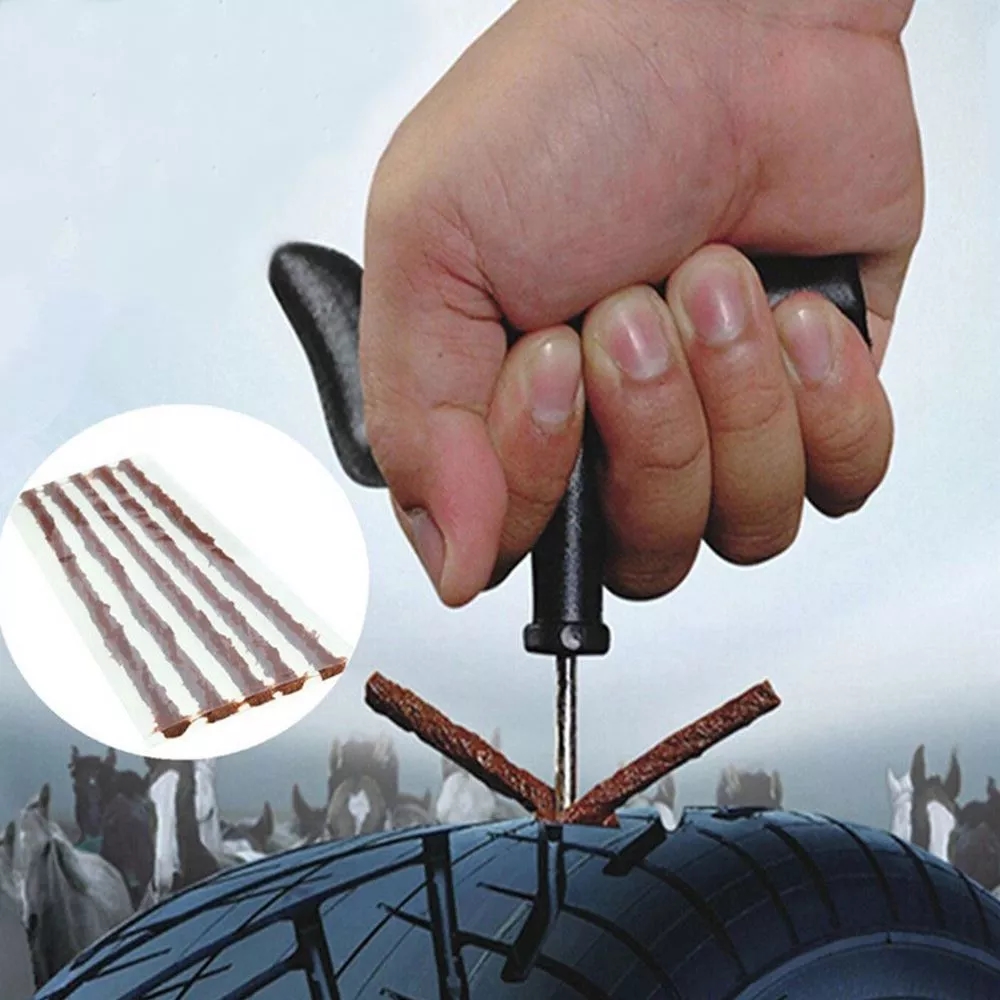 Bộ 15 Dải Keo Cao Su Vá Lốp Xe Không Săm Vá Ngoài và 2 Tuýp Keo Vá Dự Phòng Bị Thủng Dùng Cho Xe Hơi/ Xe Ô tô/ Xe Máy