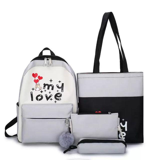 Cặp học sinh 4 món giá rẻ, cặp đi học 4 món, cặp học sinh nữ, ba lô nữ đẹp, balo MY LOVE