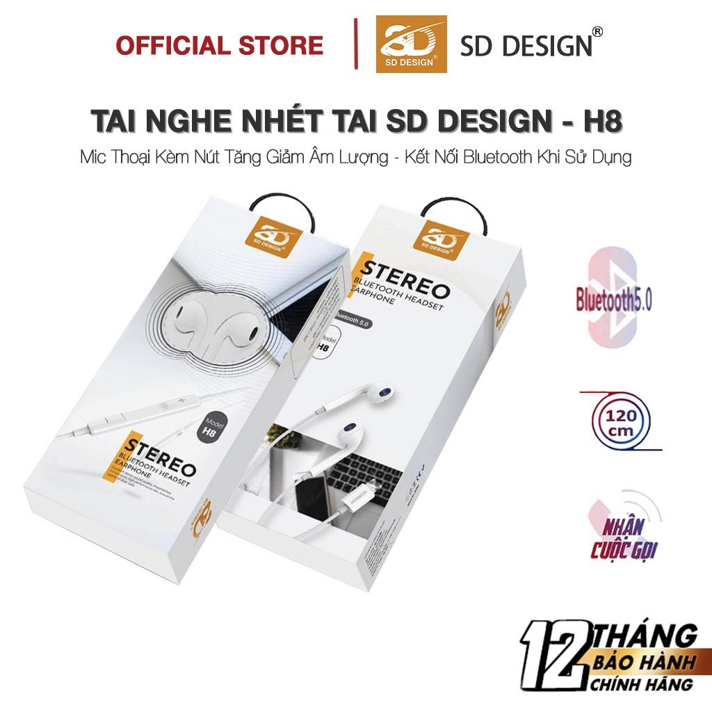 Tai nghe dây nhét tai SD DESIGN H8 có mic đàm thoại Kết nối bluetooth khi sử dụng bảo hành 1 đổi 1