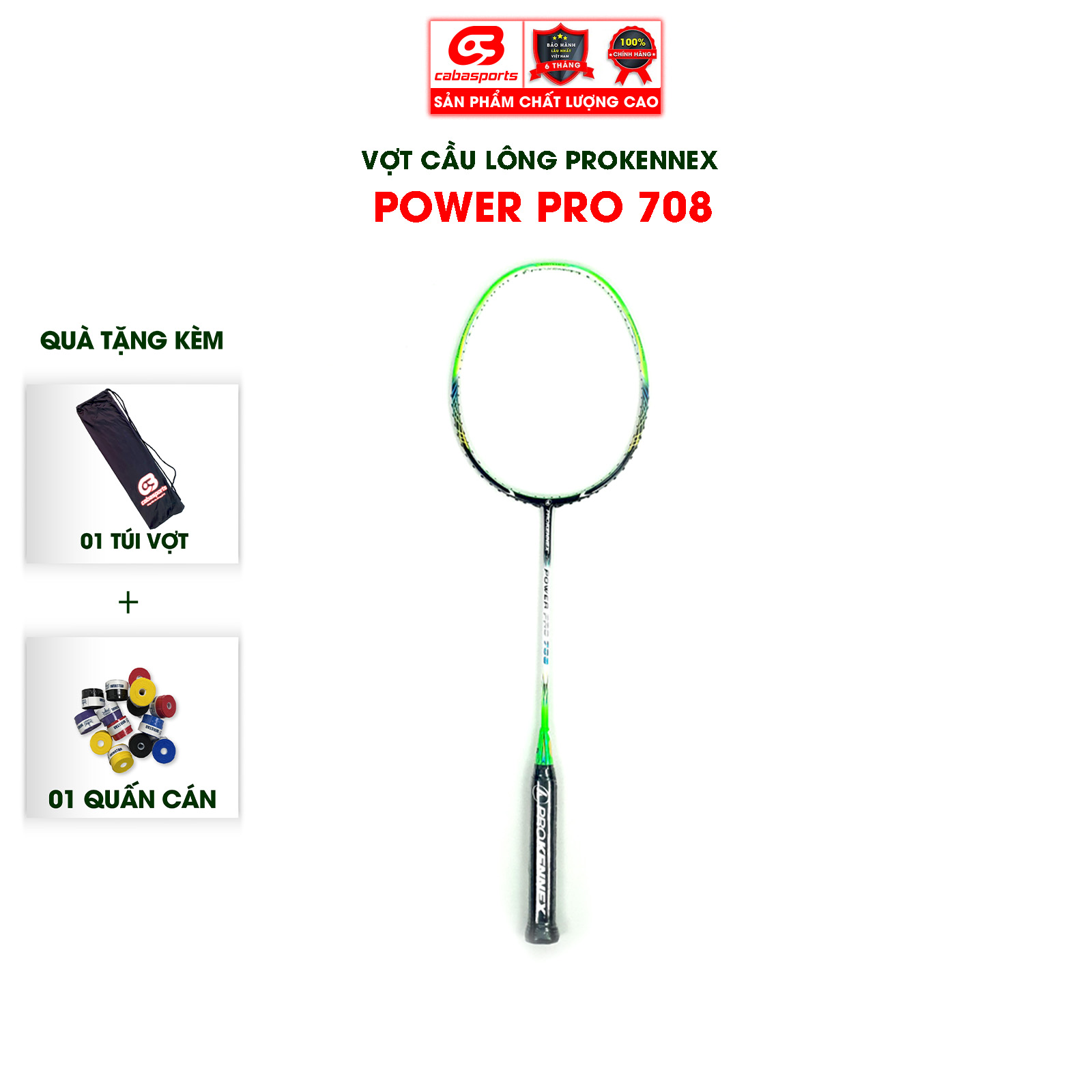 Vợt cầu lông ProKennex POWER PRO 708 chính hãng công thủ toàn diện (1 cây) - Tặng kèm quấn cán