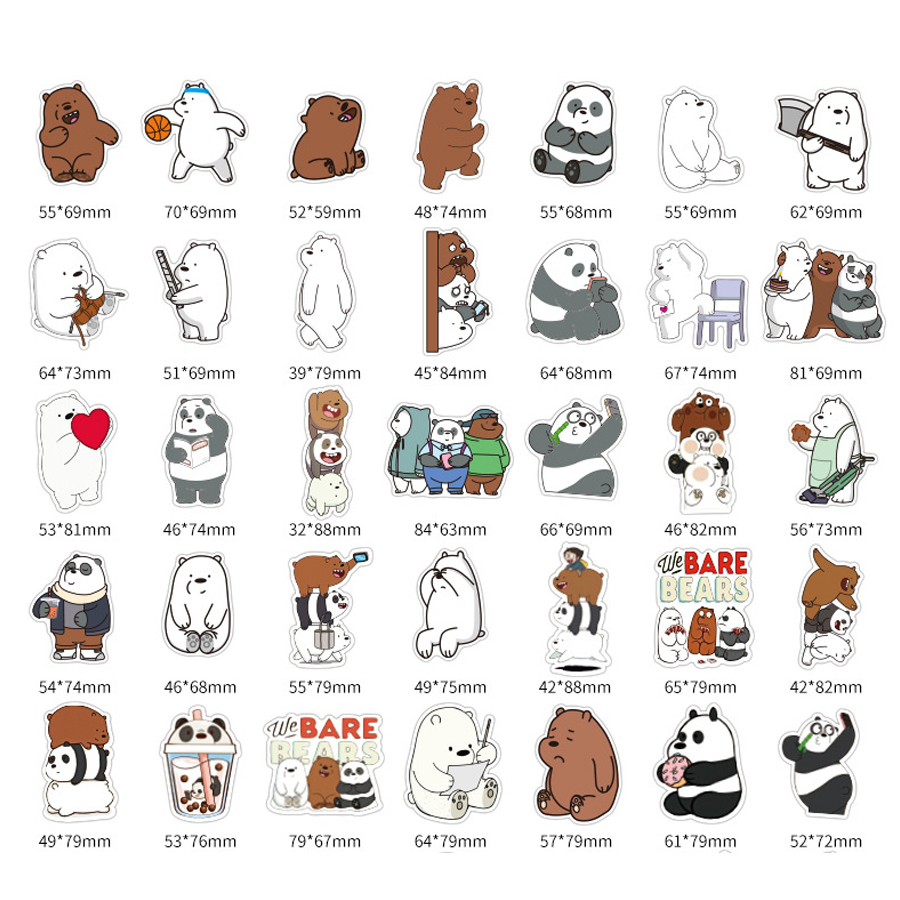 Set 100 Sticker chủ đề Gia Đình Gấu hoạt hình dán Điện thoại, Laptop, Vali, Mũ bảo hiểm, Xe máy