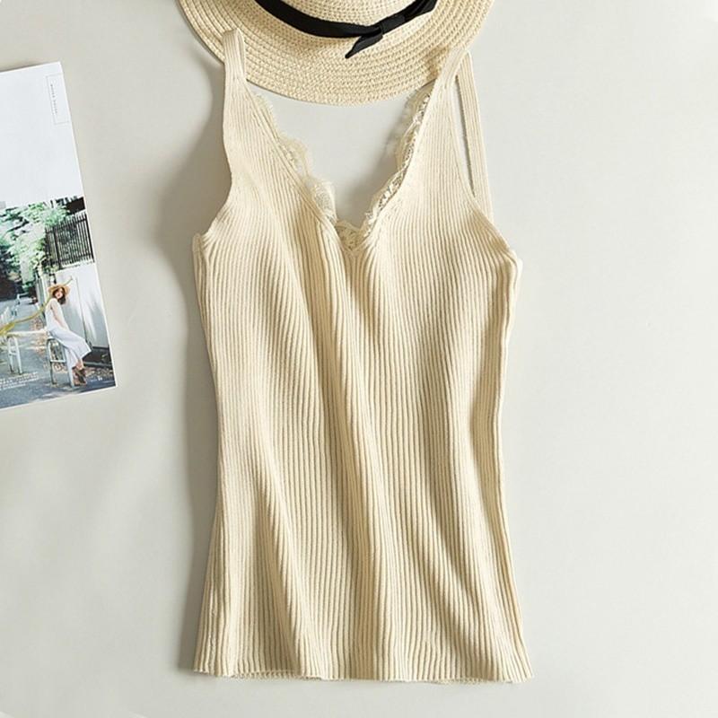 Áo Tank Top Phối Ren Hoa Thiết Kế Cổ Chữ V Quyến Rũ