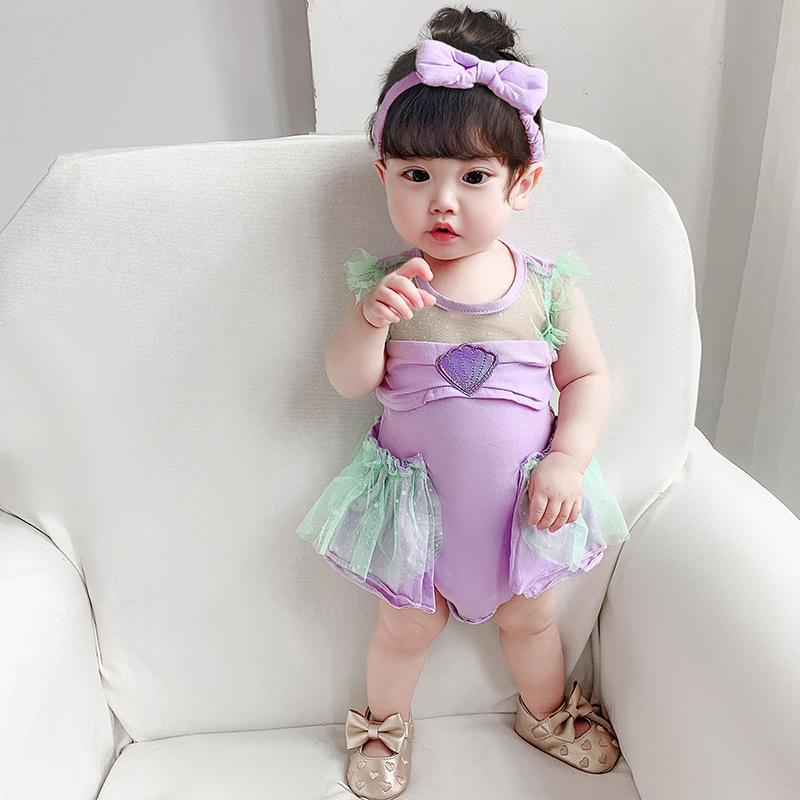 Nàng Tiên Cá Bé Gái Romper Áo Liền Quần 0-2Y Quần Áo Bé Sơ Sinh Cho Bé Gái Tay Ngắn Trẻ Em Jumpsuit Bạch Tuyết Cho Bé Trang Phục Trang Phục Mùa Hè