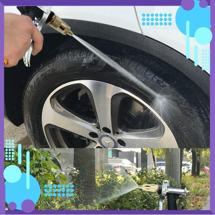 ️ Bộ dây vòi xịt nước rửa xe, tưới cây , tăng áp 3 lần, loại 7m, 10m 206236 đầu đồng,cút,nối nhựa đen+ đai