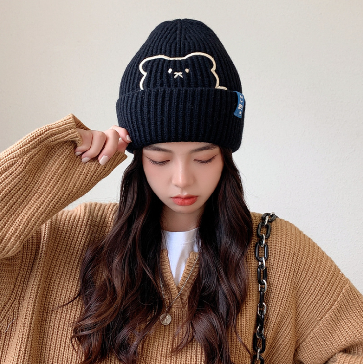 Nón len đội đầu nữ hình Gấu cute dáng beanie trùm tai thời trang mùa đông đẹp rẻ đi học đi chơi