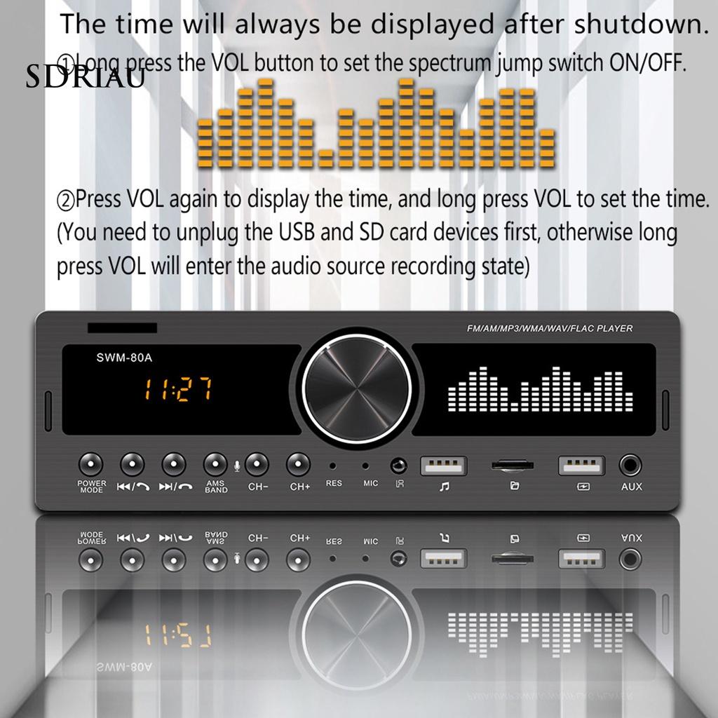 *QCDZ* SWM-80A Handsfree Dual USB Car MP3 Player Powerful FM Radio Bluetooth AUX TF Card U Disk Digital Media Receiver for Car Center Control Modification