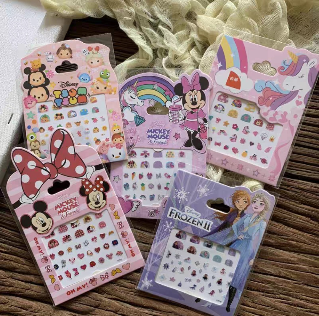 Combo 5 tờ Nail Sticker ngẫu nhiên , miếng dán móng tay hoạt hình kiểu vuông Frozen Princess Tsum Unicorn Minnie Sofia cho trẻ em 002