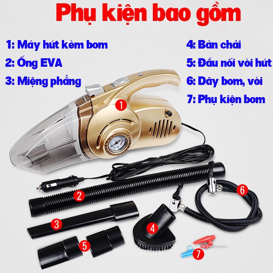 Máy bơm lốp ô tô cầm tay, máy hút bụi kết hợp bơm lốp ô tô 4 in 1 Cao Cấp