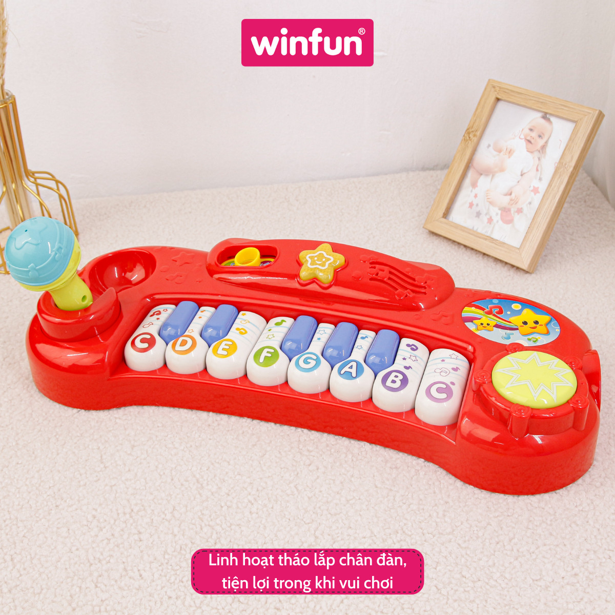 Đồ chơi âm nhạc đàn mini có đèn và micro cho bé Winfun WF002016