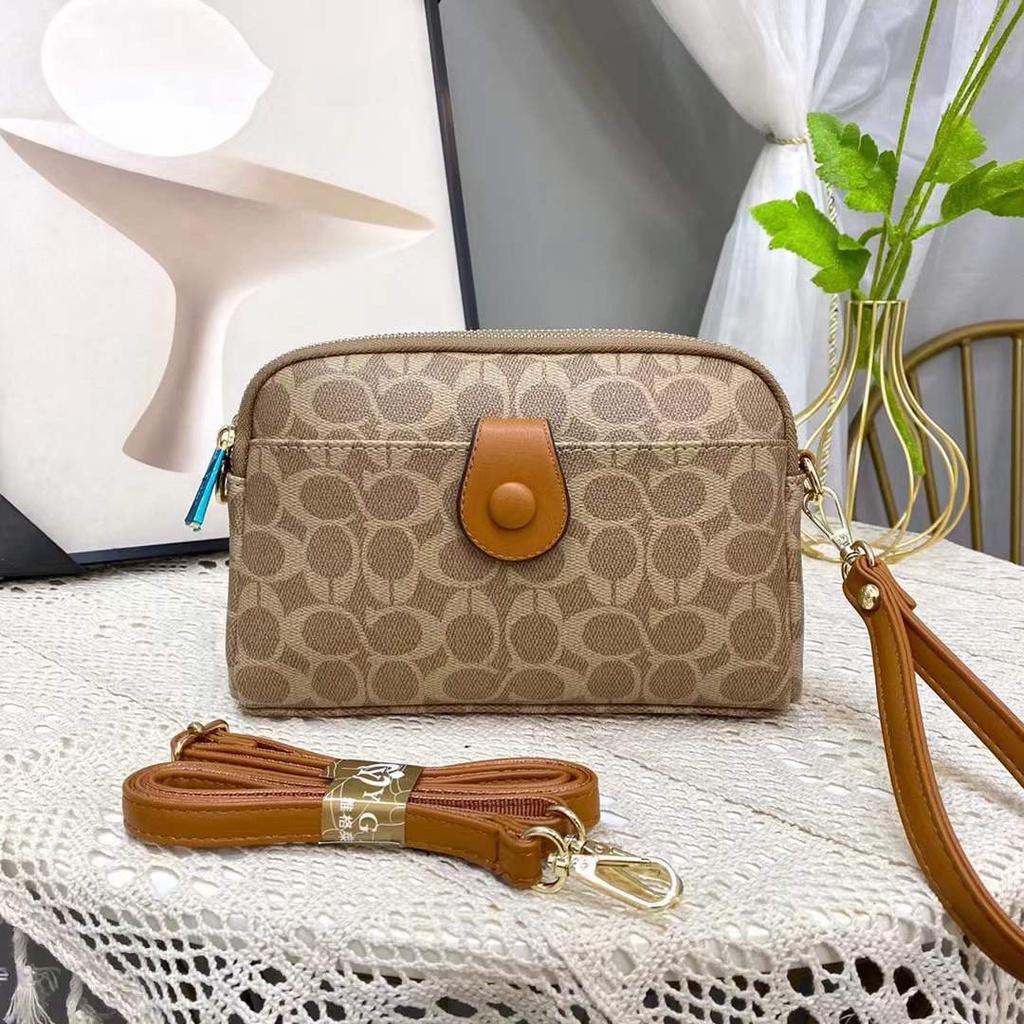 Ví dài nữ cầm tay kèm dây đeo chéo túi clutch da PU họa tiết monogram thời trang vintage đẹp sang trọng Y2962