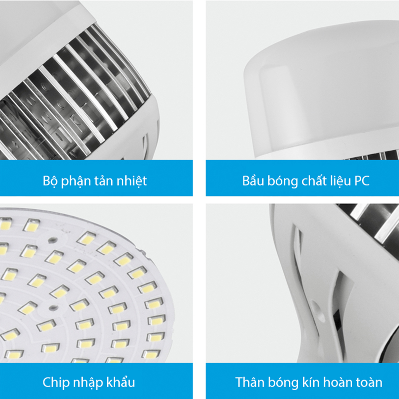 Bóng đèn LED hình trụ thân bọc nhôm siêu sáng,tiết kiệm điện, công suất cao 50W độ bền lâu dài, đuôi vít xoắn E27,tản nhiệt tốt, ánh sáng trắng trung thực không chói mắt, phù hợp với không gian rộng, sân vườn, hội trường_DBTN