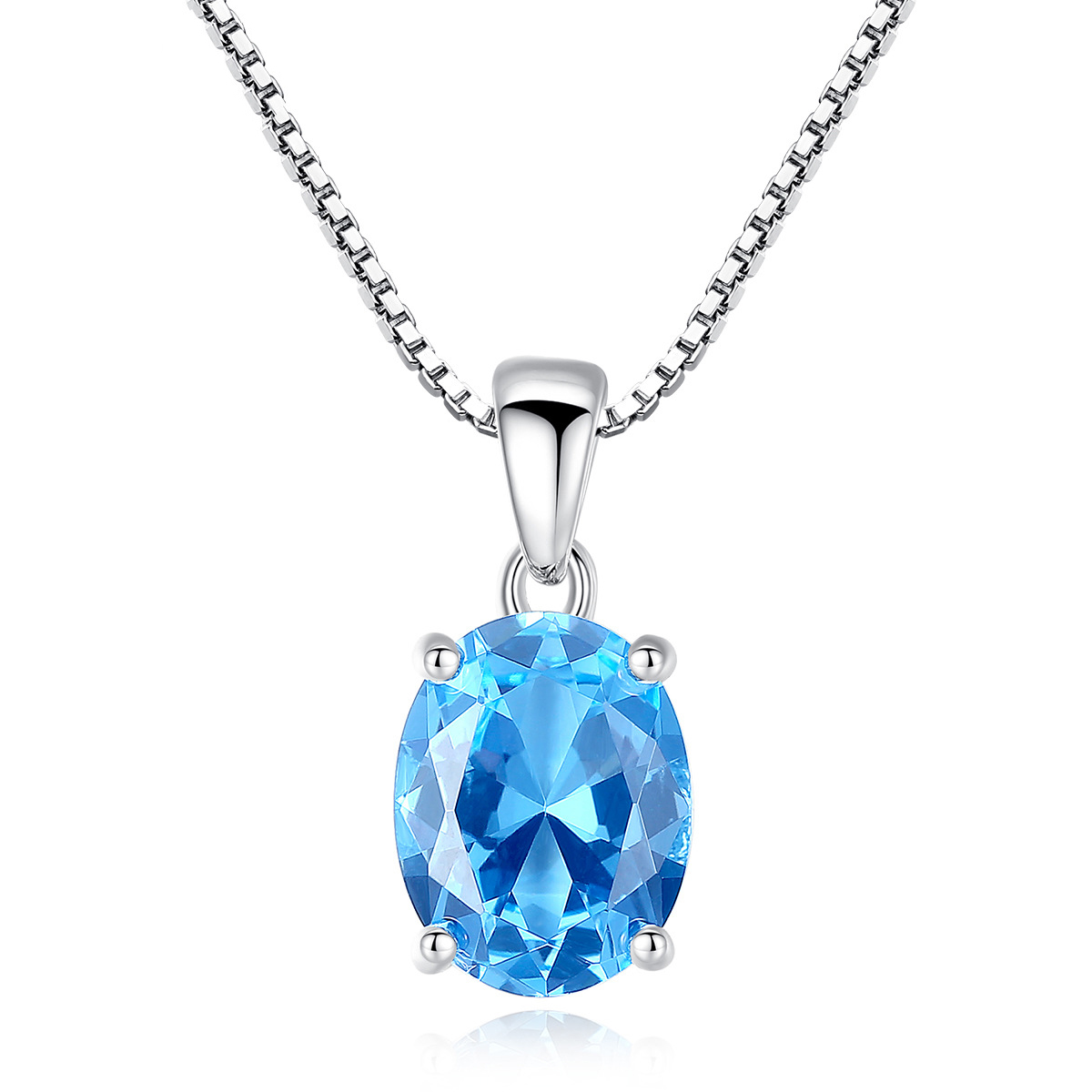 Dây Chuyền Bạc Nữ S925 Đính Đá Xanh Dương Sang Trọng, Vòng Cổ Bạc Đính Đá Topaz Xanh - M1447 - Bảo Ngọc Jewelry