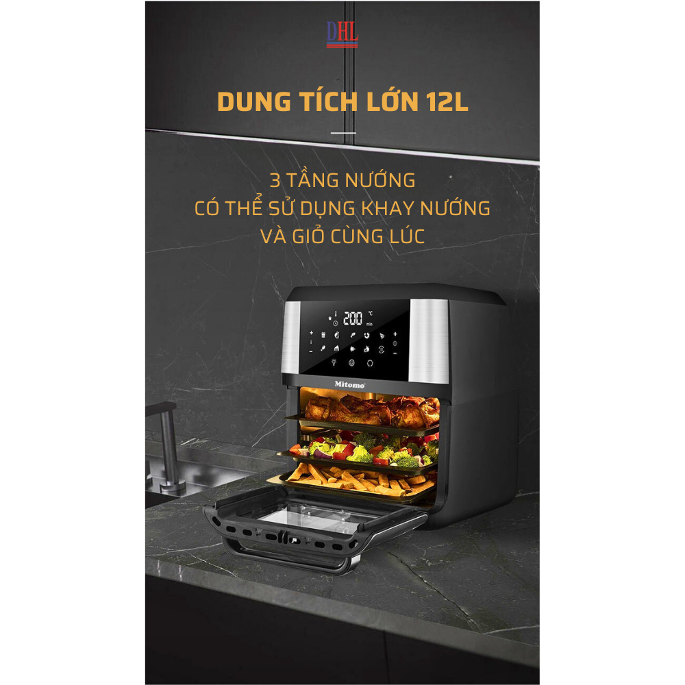 Nồi chiên không dầu Mitomo MTD-12LA, dung tích 12L công suất 1700W - Hàng chính hãng